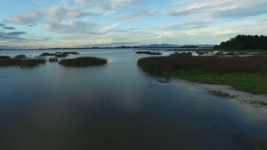 Aerial Video of Marsh Land Waters and Blue Sky