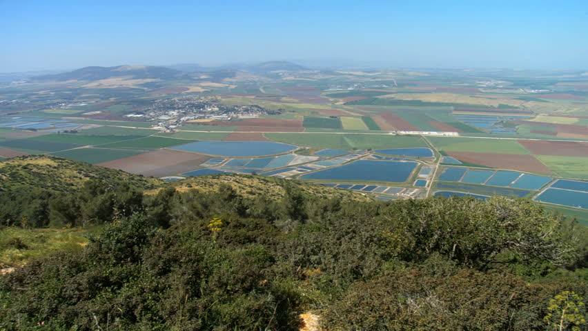 view from mount Gilboa towards agricultural northern israel and Jezreel Valley, Israel