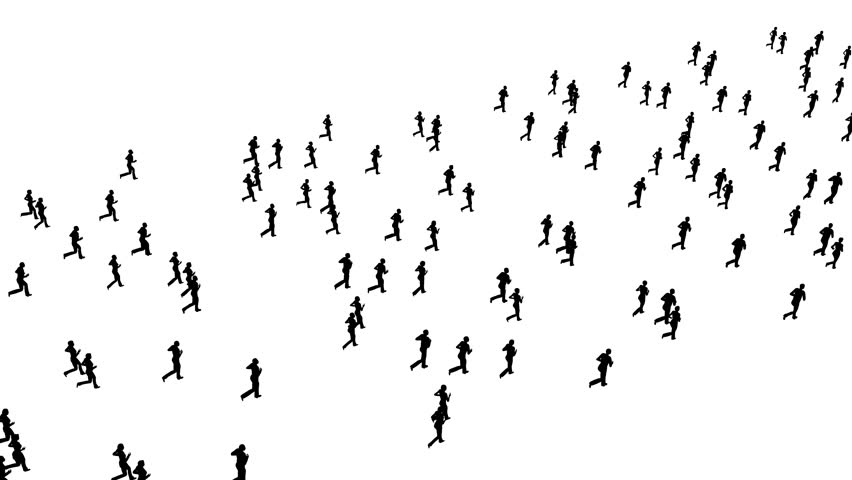 Silhouette group of runners people on white