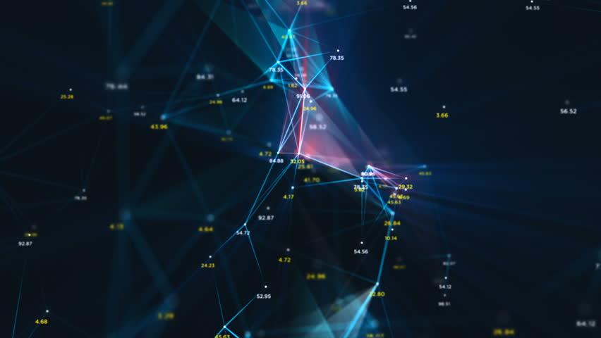 Digital Data Points Network Loop 1A: dark background, rotating flickering mesh cloud of connections with blue lines, random percentage number values in blue and yellow. 4K UHD, FullHD, seamless loop.
 Royalty-Free Stock Footage #23768194