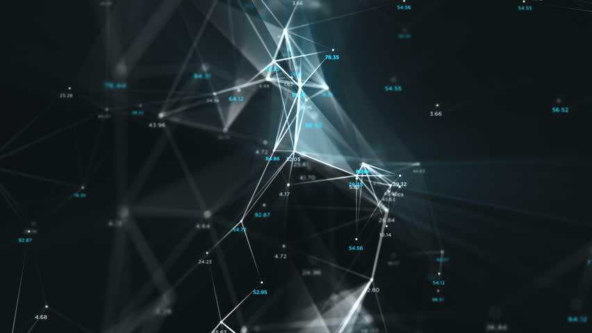 Digital Data Points Network Loop 1B: dark background, rotating flickering white light mesh cloud of connections, random percentage number values in blue. 4K UHD, FullHD, seamless loop.
 Royalty-Free Stock Footage #23768206