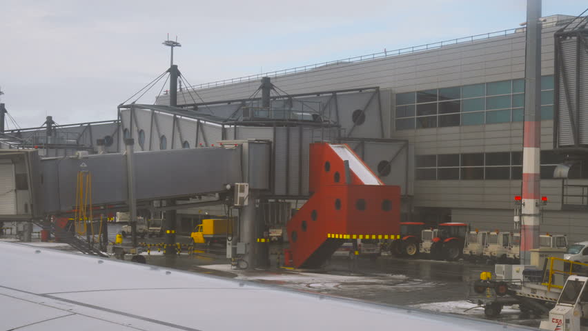 Airport tarmac service equipment and vehicles in Vaclav Havel in Prague