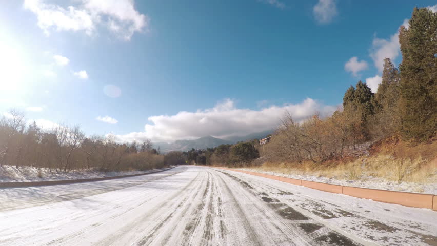 POV point of view - Driving through Garden of the Gods on late morning in the Winter.