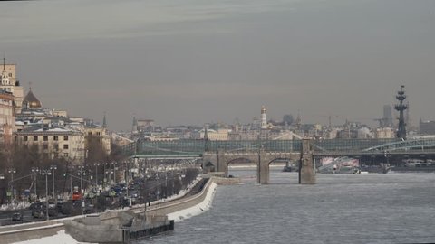 Moscow, view of the Moskva River and the bridge Pushkin