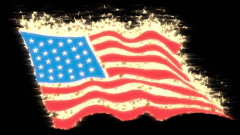 American flag on fire. Animation USA flag in flames. As a symbol. + Green screen