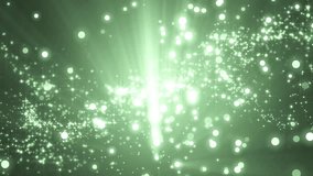 Background Green with Rays. Space with the Green particles and waves. Loop Background Animation.