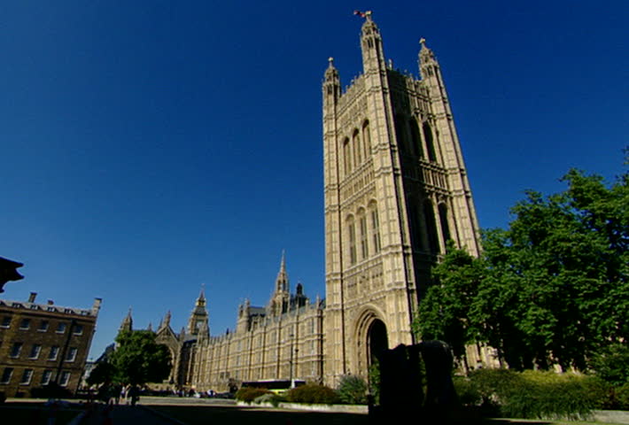 Victoria Tower on south west corner of the House of Parliament in London in 2002. Victoria Tower is also known as the King