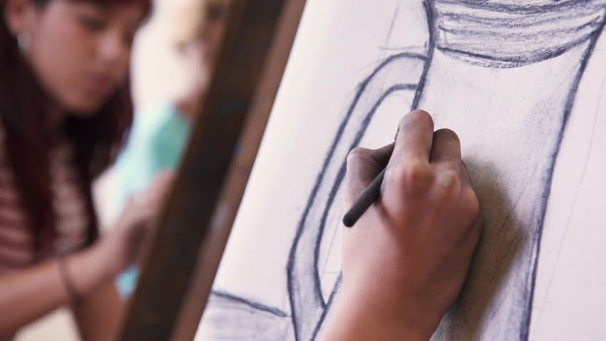 School of art, college of arts, education for group of young students with teacher. Man sketching for fun, student drawing for hobby. Close up of hand | Shutterstock HD Video #23830294
