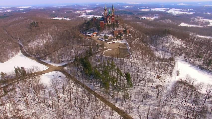 Aerial view of the spires of beautiful Holy Hill Church, Wisconsin.
