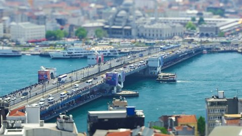 Aerial view of Galata bridge in Istanbul, Turkey.