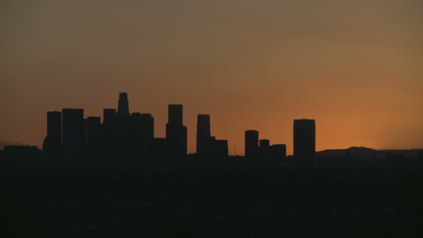 Sunrise Timelapse with heat haze of Downtown Los Angeles skyline