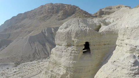 Aerial view, caves where the Dead Sea Scrolls were hidden, Qumran