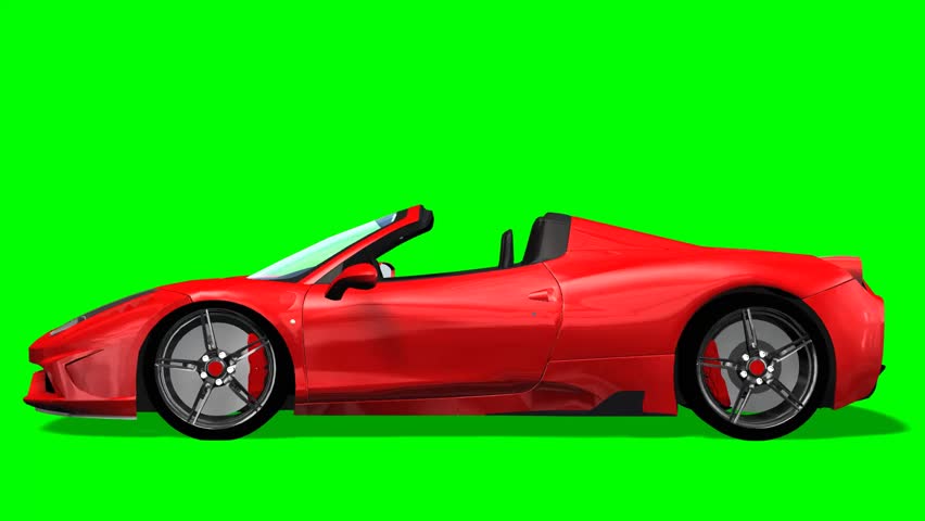 Red convertible fast sports car drive animation - green screen Royalty-Free Stock Footage #23854654