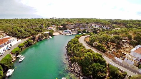 Aerial view of a traditional port in a small village in Mahon, Menorca