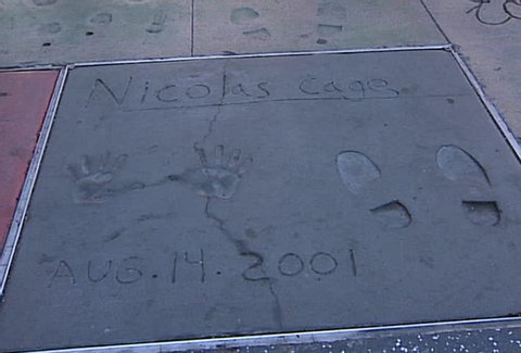 LOS ANGELES - Circa 2002:Nicolas Cage's handprints in front of Grauman's Chinese Theatre on the Hollywood Walk of Fame in Los Angeles, CA in 2005