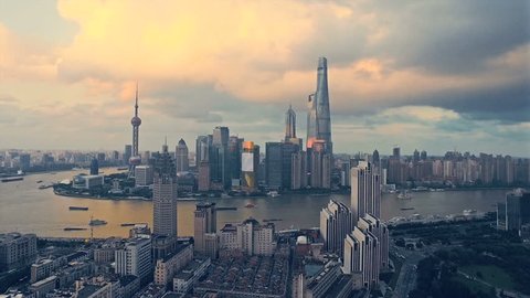 Shanghai Lujiazui business district Aerial.
