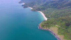 Aerial video of beauty nature landscape with beach, rocks and sea on Koh Lanta island, Thailand, 4k