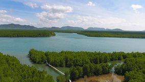 Aerial video of estuaries and strait on Ko Lanta island, Thailand, 4k