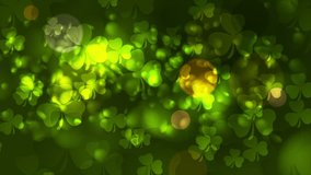 St. Patricks Day green abstract bokeh effect motion design with clovers. Video animation Ultra HD 4K 3840x2160
