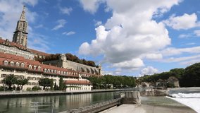 A RAW video of Schwellenmätteli, in Bern, Switzerland. The weir regulates the water flow in the Aare river which runs around the city. It is one of Switzerlands most picturesque cities. 