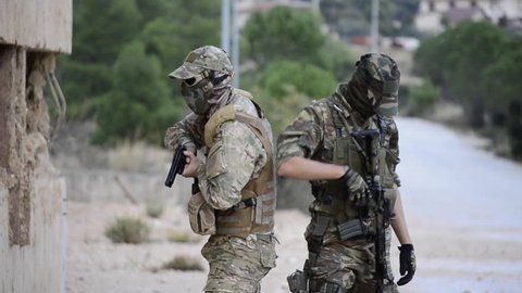 Special Forces Troops Patrol Outside Building Stock Footage Video (100% ...