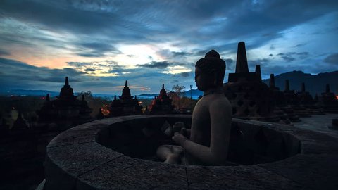 Time lapse Sun rise at Borobudur Buddha Statue in Indonesia 