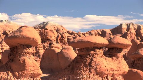 Unique eroded rock formation in Goblin Valley State Park, Utah, time lapse 스톡 비디오