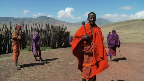SERENGETI, AFRICA - CIRCA 2009: Maasai Village Chief and a couple of warriors.