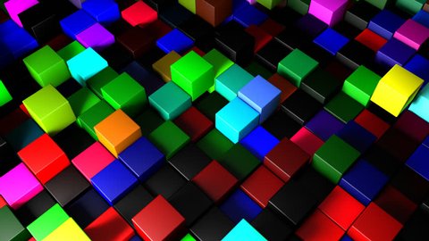 Fluorescent Colorful 3D Pixelated Dancing Ocean of Cubes Background Stockvideó
