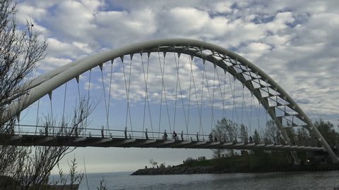 TORONTO - MAY: The Humber Bay Arch Bridge (also known as the Humber River Arch Bridge, the Humber River Pedestrian Bridge), Toronto, Canada, May 2016