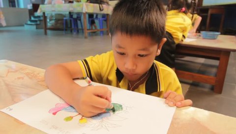 BANGKOK, Thailand - January 2017: On January 26, 2017 in Bangkok County. Activities drawing kindergarten. Kindergarten students are learning Students have fun and smile happily.