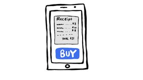 Handmade receipt payment directly on smartphone screen doodle animation. Pure white background. - Powered by Shutterstock - Get 15% off with code: PIKWIZARD15