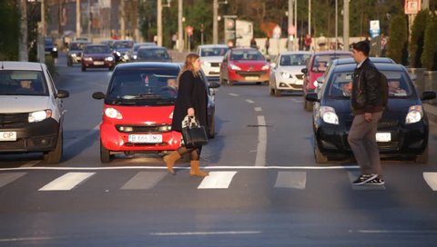 ROMANIA, BUCHAREST – APRIL 16 2016: Teaching kids safer crossing habits has largely reduced the number of casualties.