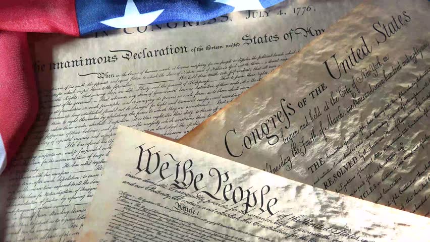 4k Historical Document US Constitution - We The People with American Flag Royalty-Free Stock Footage #23963251