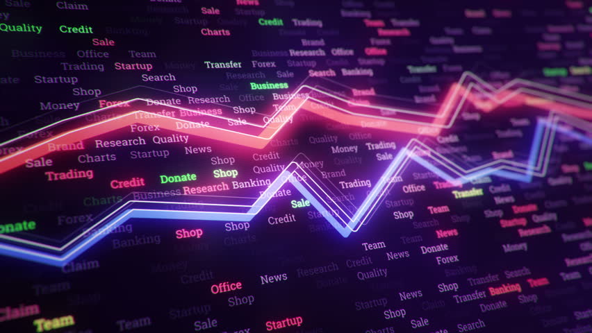 Technological background with growth of charts and graphs on binnary code backdrop. Symbols of business or finance with glowing glass surface. Seamless loop. | Shutterstock HD Video #23970271
