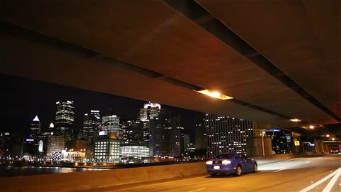 Pittsburgh Bridge Traffic Driving Night POV