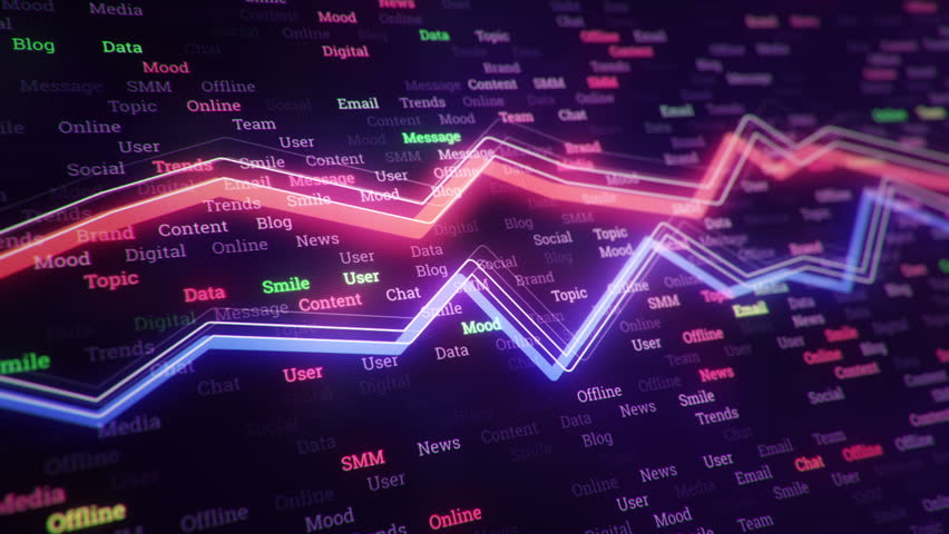 Technological background with growth of charts and graphs on binnary code backdrop. Symbols of business or finance with glowing glass surface. Seamless loop. | Shutterstock HD Video #23970721