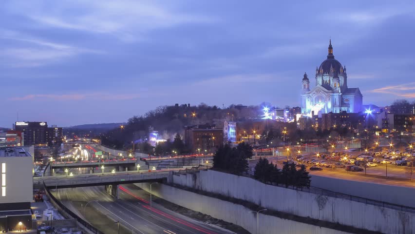 Long Exposure of Traffic at Blue Hour in St Paul, MN