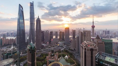 Day to night time lapse of Shanghai skyline and cityscape 