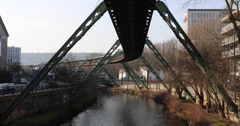 German Highway Autobahn and Famous local Public Transport Schwebebahn within the City of Wuppertal in Germany 