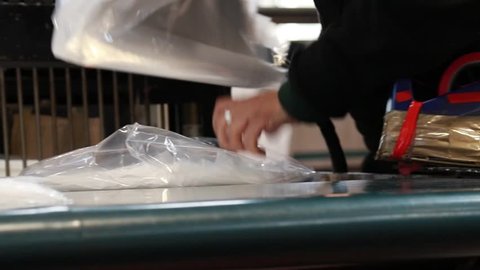 Plastic bags packaging desk