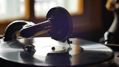 Old Gramophone, playing a record, close up Loop-able Vintage Video