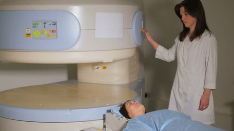 Young girl doing an MRI. Magnetic resonance imaging.