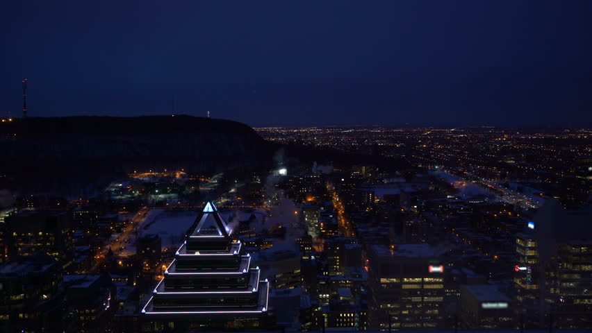 Downtown Montreal City Aerial Night View