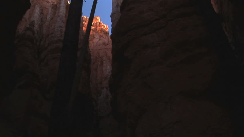Looking up at rock formations on Navajo Trail at Bryce Canyon National Park, Utah, tilt