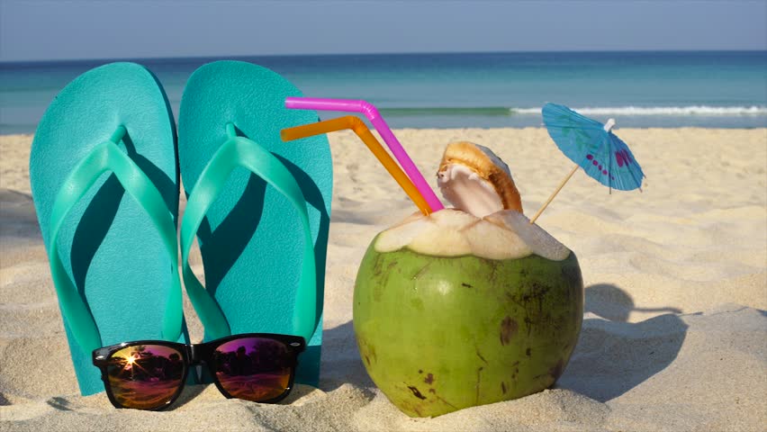 Fresh Coconut Sunglasses And Flip Flops Stock Footage Video 100 Royalty Free 24035344 Shutterstock