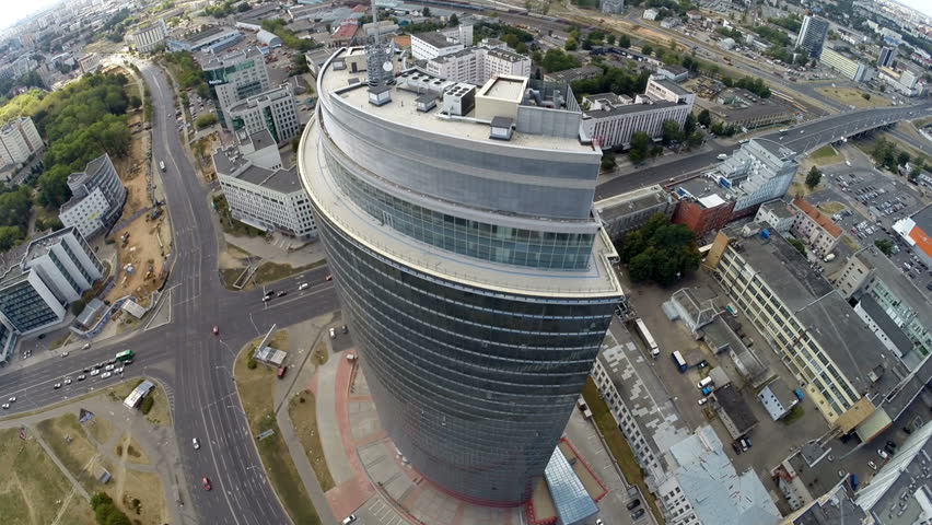 Aerial footage of a modern ofice building