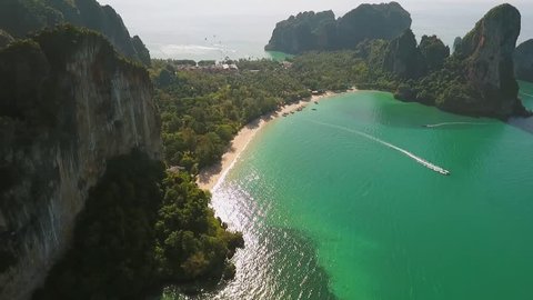 Popular Thai Railey Beach Aerial View. HD. Krabi, Thailand.