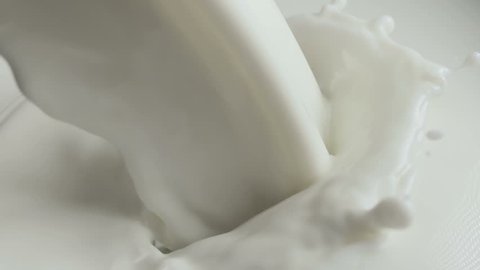 Flow Pouring Milk Splash With Bubbles Slow Motion