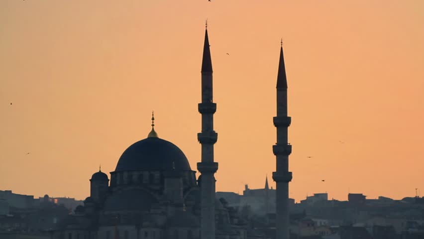 Mosque silhouette in Istanbul at sunset
